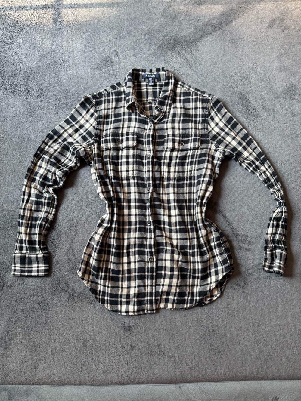 Chaps Black and White/Cream Plaid Flannel